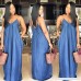 Severkill Women's Summer Plain Spaghetti Strap Dresses Casual Denim Deep V Neck Loose Maxi Dress Blue B07Q31GN1Y